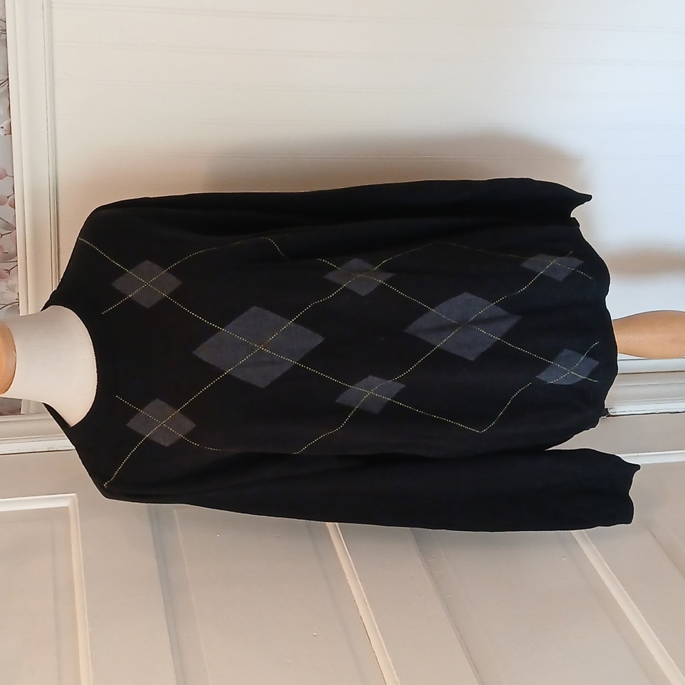 Elegant Black Argyle Crewneck Sweater Bert Pulitzer